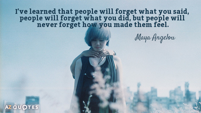 Maya Angelou quote: I've learned that people will forget what you said, people will forget what...