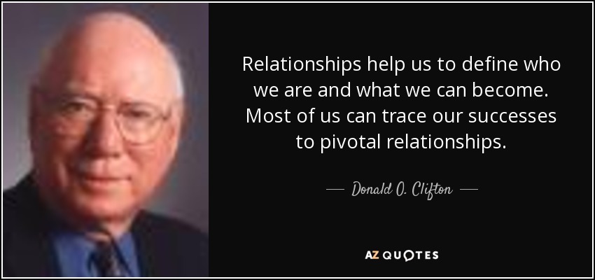 Relationships help us to define who we are and what we can become. Most of - quote-relationships-help-us-to-define-who-we-are-and-what-we-can-become-most-of-us-can-trace-donald-o-clifton-67-20-27