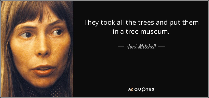They took all the trees and put them in a tree museum. - Joni Mitchell - quote-they-took-all-the-trees-and-put-them-in-a-tree-museum-joni-mitchell-106-44-13