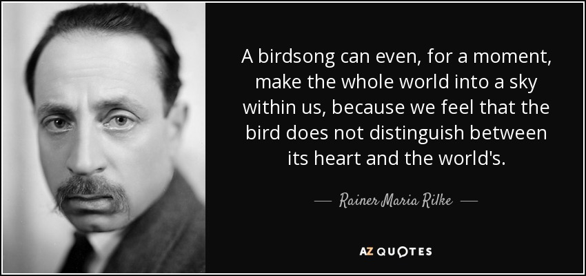 A birdsong can even, for a moment, make the whole world into a sky within us, because we feel that the bird does not distinguish between its heart and the world's. - Rainer Maria Rilke