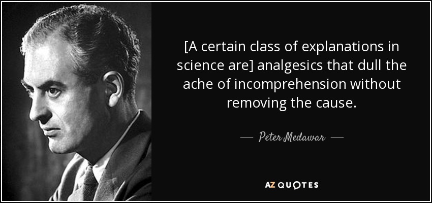 [A certain class of explanations in science are] analgesics that dull the ache of incomprehension without removing the cause. - Peter Medawar