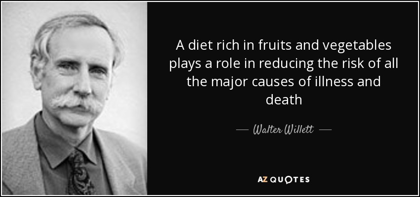 A diet rich in fruits and vegetables plays a role in reducing the risk of all the major causes of illness and death - Walter Willett