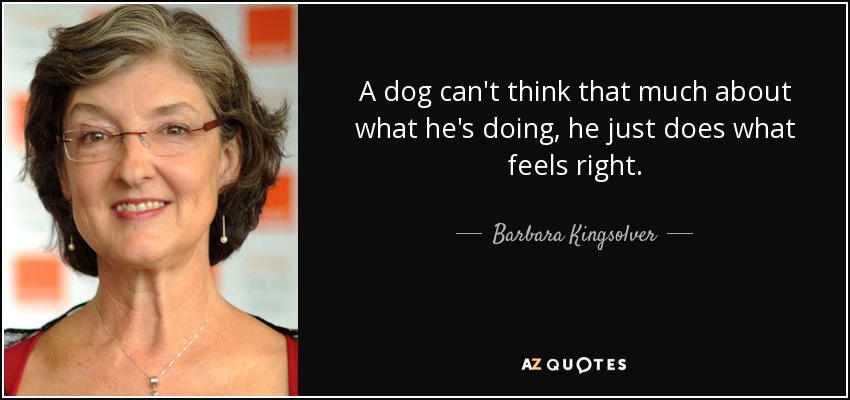 A dog can't think that much about what he's doing, he just does what feels right. - Barbara Kingsolver