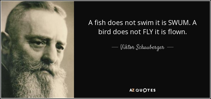 A fish does not swim it is SWUM. A bird does not FLY it is flown. - Viktor Schauberger