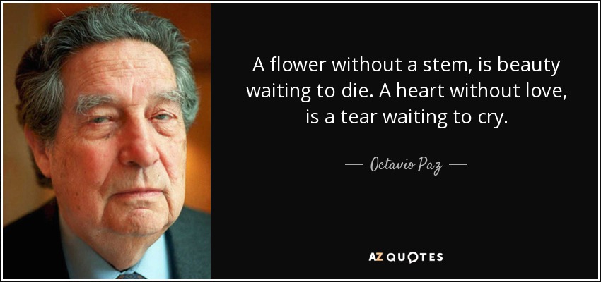 A flower without a stem, is beauty waiting to die. A heart without love, is a tear waiting to cry. - Octavio Paz