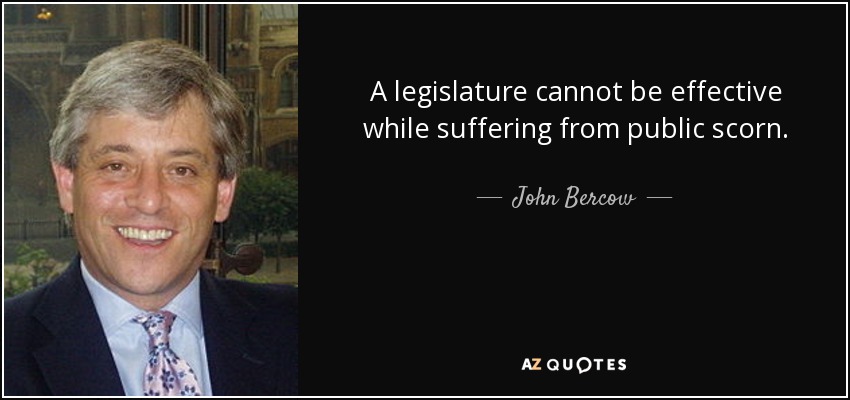 A legislature cannot be effective while suffering from public scorn. - John Bercow