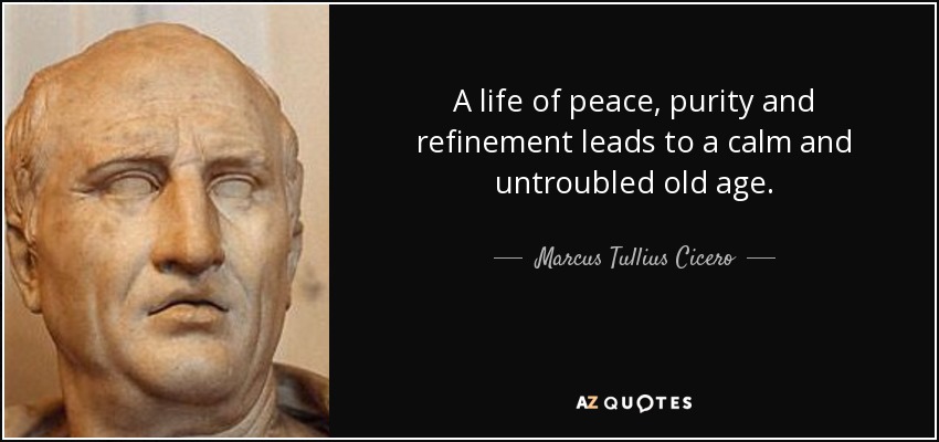 A life of peace, purity and refinement leads to a calm and untroubled old age. - Marcus Tullius Cicero