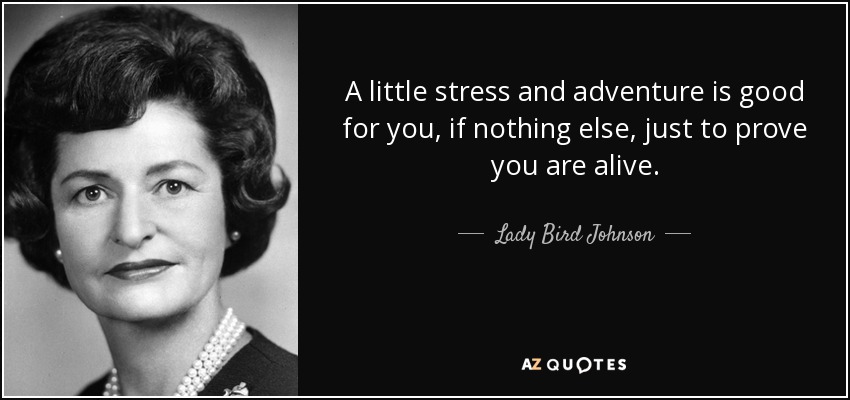 A little stress and adventure is good for you, if nothing else, just to prove you are alive. - Lady Bird Johnson