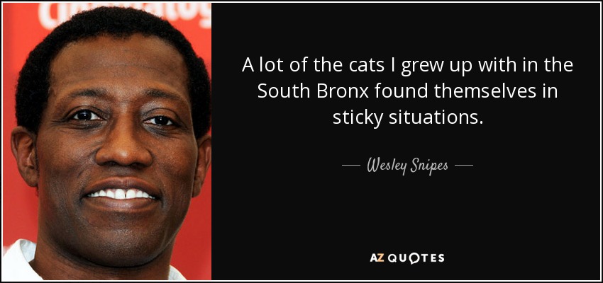 A lot of the cats I grew up with in the South Bronx found themselves in sticky situations. - Wesley Snipes