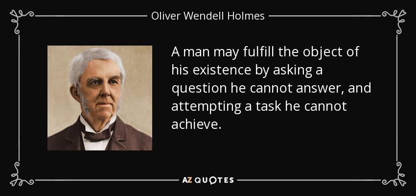 A man may fulfill the object of his existence by asking a question he cannot answer, and attempting a task he cannot achieve. - Oliver Wendell Holmes Sr. 