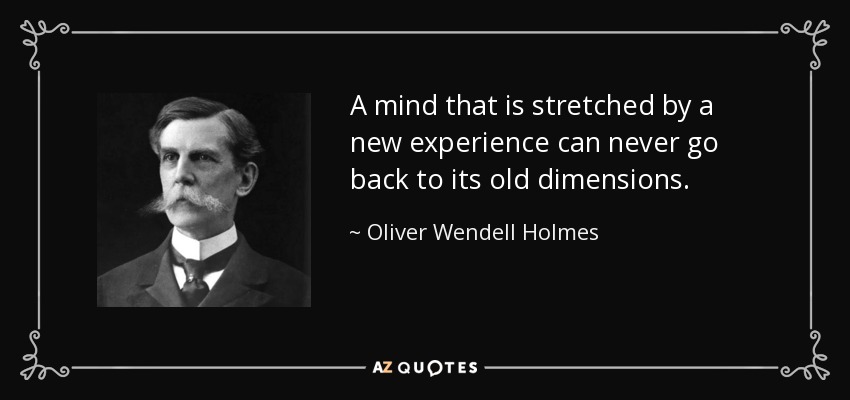 A mind that is stretched by a new experience can never go back to its old dimensions. - Oliver Wendell Holmes, Jr.