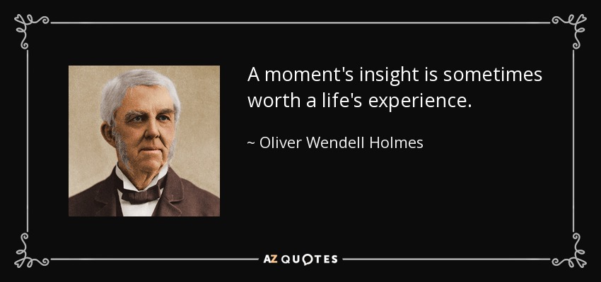 A moment's insight is sometimes worth a life's experience. - Oliver Wendell Holmes Sr. 