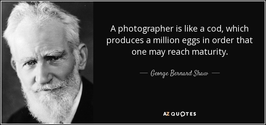 A photographer is like a cod, which produces a million eggs in order that one may reach maturity. - George Bernard Shaw