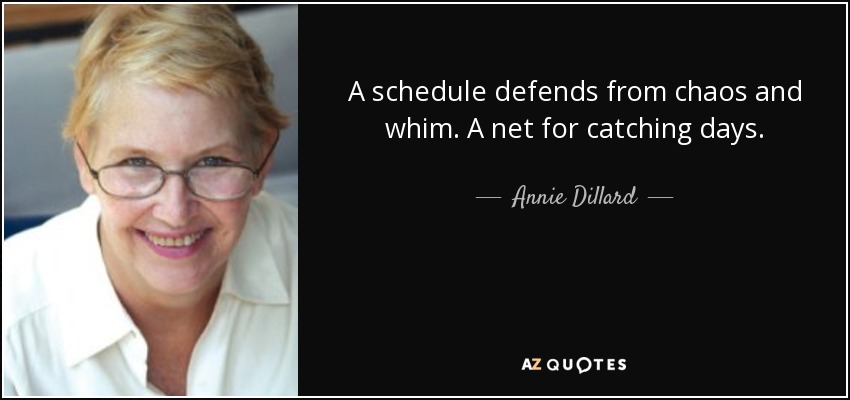 A schedule defends from chaos and whim. A net for catching days. - Annie Dillard