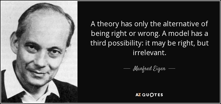 A theory has only the alternative of being right or wrong. A model has a third possibility: it may be right, but irrelevant. - Manfred Eigen
