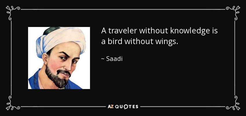 A traveler without knowledge is a bird without wings. - Saadi