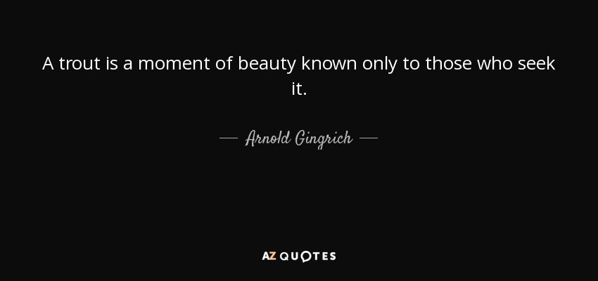 A trout is a moment of beauty known only to those who seek it. - Arnold Gingrich