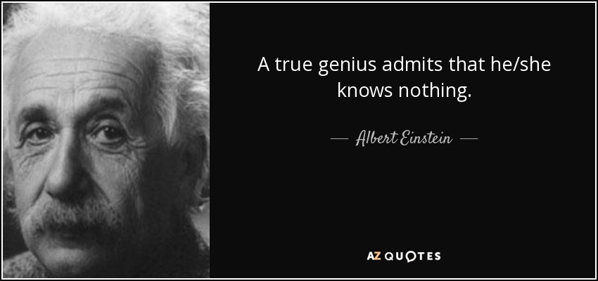 A true genius admits that he/she knows nothing. - Albert Einstein