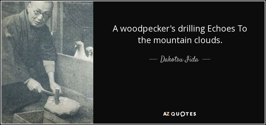 A woodpecker's drilling Echoes To the mountain clouds. - Dakotsu Iida