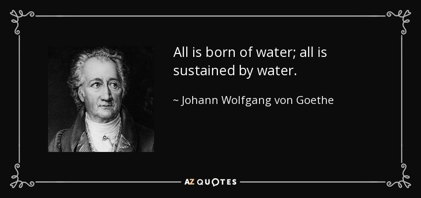 All is born of water; all is sustained by water. - Johann Wolfgang von Goethe