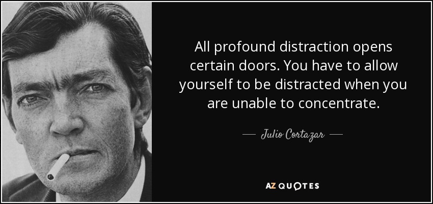 All profound distraction opens certain doors. You have to allow yourself to be distracted when you are unable to concentrate. - Julio Cortazar