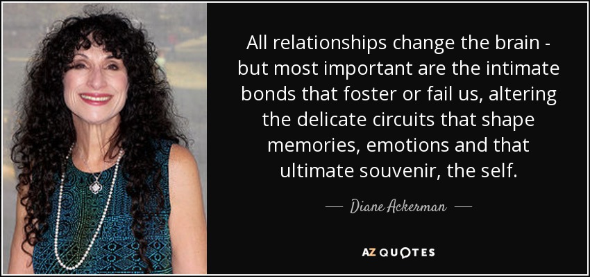All relationships change the brain - but most important are the intimate bonds that foster or fail us, altering the delicate circuits that shape memories, emotions and that ultimate souvenir, the self. - Diane Ackerman