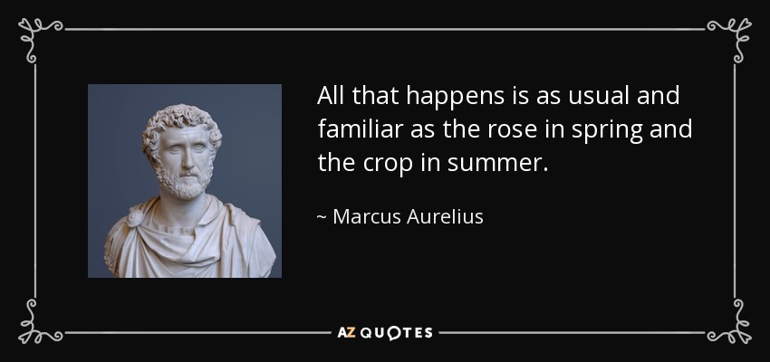 All that happens is as usual and familiar as the rose in spring and the crop in summer. - Marcus Aurelius