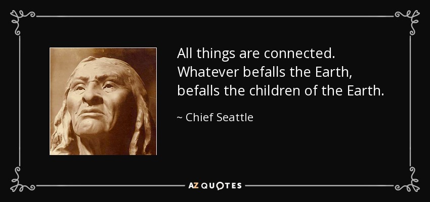 All things are connected. Whatever befalls the Earth, befalls the children of the Earth. - Chief Seattle