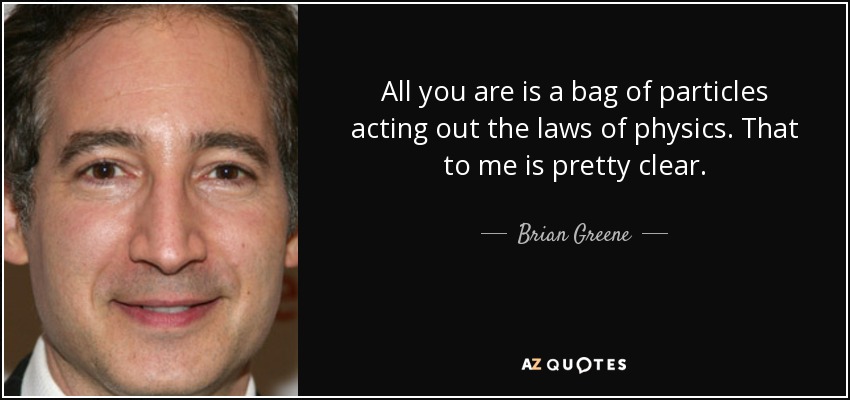 All you are is a bag of particles acting out the laws of physics. That to me is pretty clear. - Brian Greene