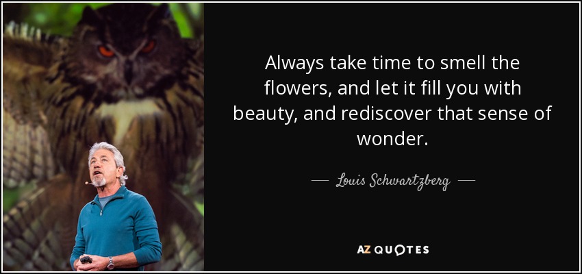 Always take time to smell the flowers, and let it fill you with beauty, and rediscover that sense of wonder. - Louis Schwartzberg
