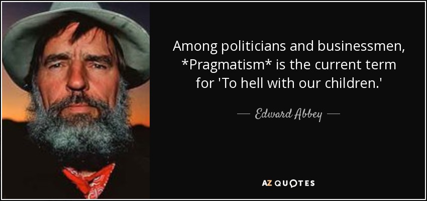 Among politicians and businessmen, *Pragmatism* is the current term for 'To hell with our children.' - Edward Abbey