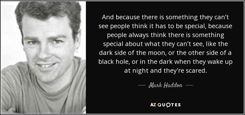 And because there is something they can’t see people think it has to be special, because people always think there is something special about what they can’t see, like the dark side of the moon, or the other side of a black hole, or in the dark when they wake up at night and they’re scared. - Mark Haddon