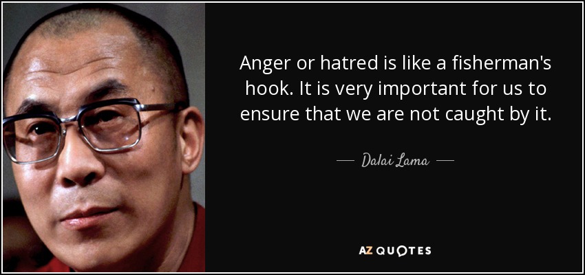 Anger or hatred is like a fisherman's hook. It is very important for us to ensure that we are not caught by it. - Dalai Lama