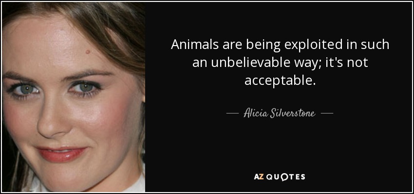 Animals are being exploited in such an unbelievable way; it's not acceptable. - Alicia Silverstone