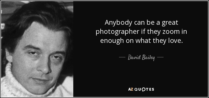 Anybody can be a great photographer if they zoom in enough on what they love. - David Bailey