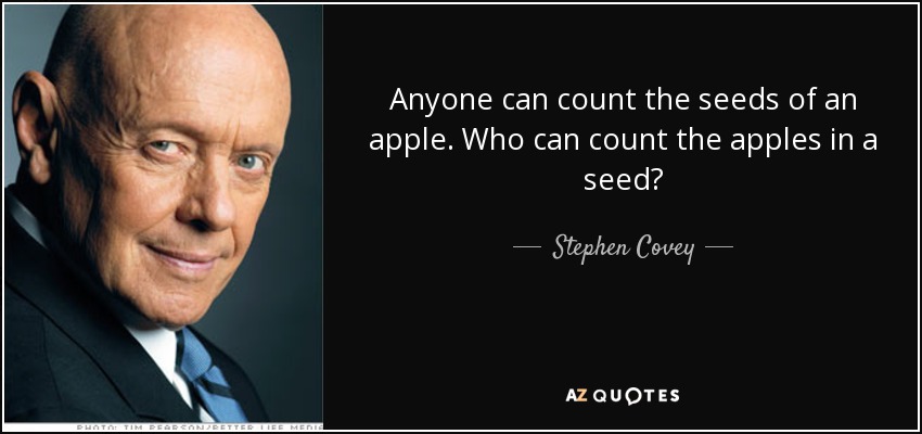 Anyone can count the seeds of an apple. Who can count the apples in a seed? - Stephen Covey