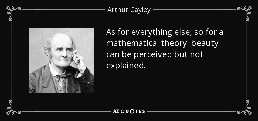 As for everything else, so for a mathematical theory: beauty can be perceived but not explained. - Arthur Cayley