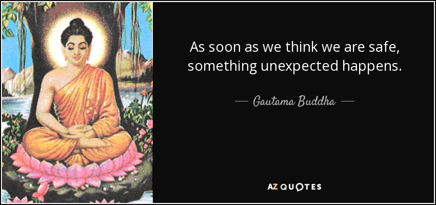 As soon as we think we are safe, something unexpected happens. - Gautama Buddha