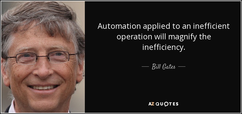 test automation quotes: Automation applied to an inefficient operation will magnify the inefficiency. - Bill Gates