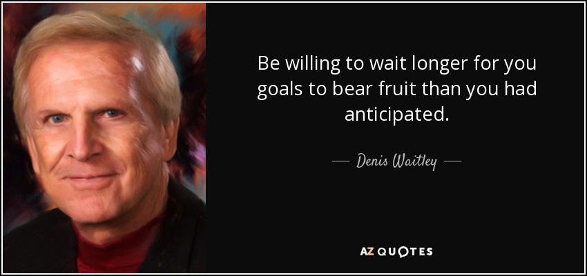 Be willing to wait longer for you goals to bear fruit than you had anticipated. - Denis Waitley