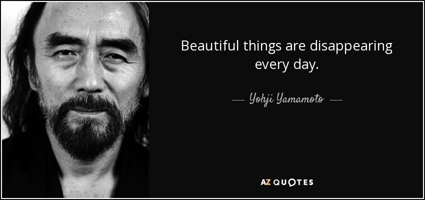 Beautiful things are disappearing every day. - Yohji Yamamoto