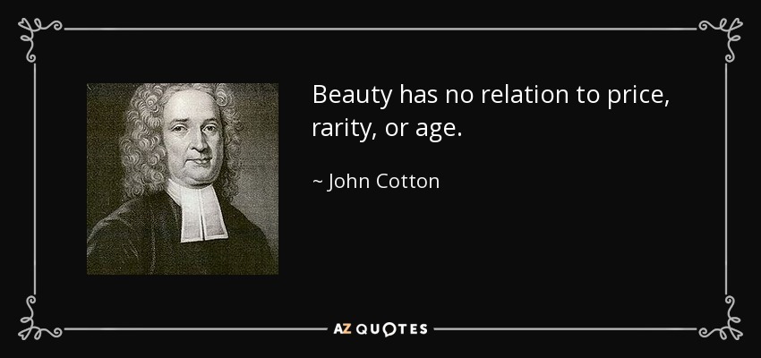 Beauty has no relation to price, rarity, or age. - John Cotton