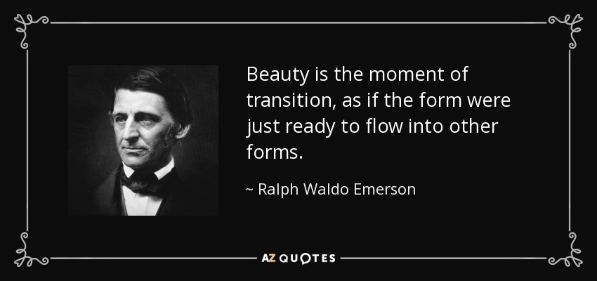 Beauty is the moment of transition, as if the form were just ready to flow into other forms. - Ralph Waldo Emerson