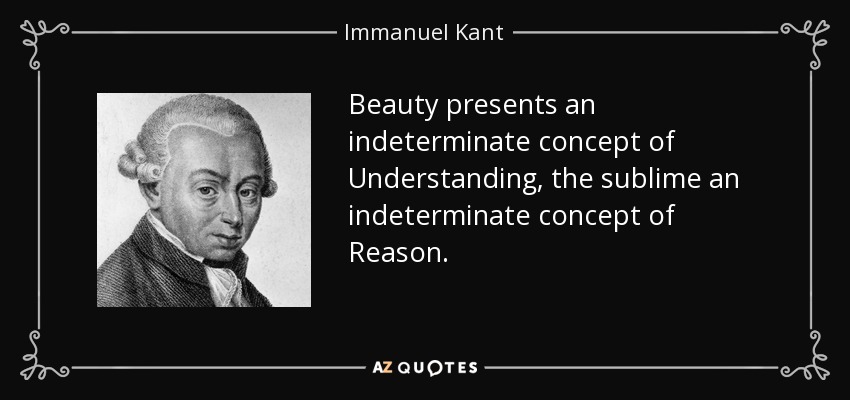 Beauty presents an indeterminate concept of Understanding, the sublime an indeterminate concept of Reason. - Immanuel Kant