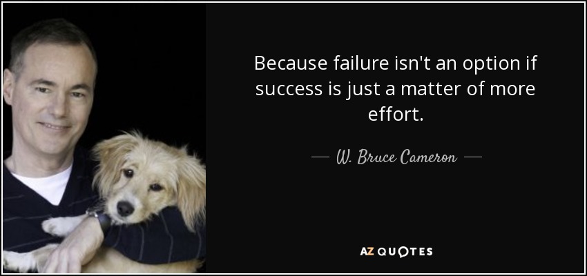 Because failure isn't an option if success is just a matter of more effort. - W. Bruce Cameron