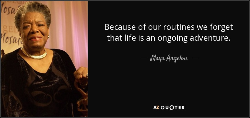Because of our routines we forget that life is an ongoing adventure. - Maya Angelou