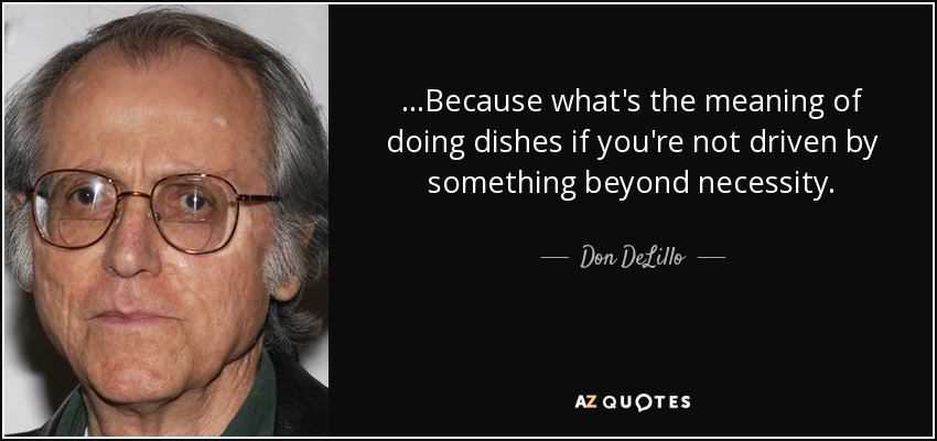 ...Because what's the meaning of doing dishes if you're not driven by something beyond necessity. - Don DeLillo