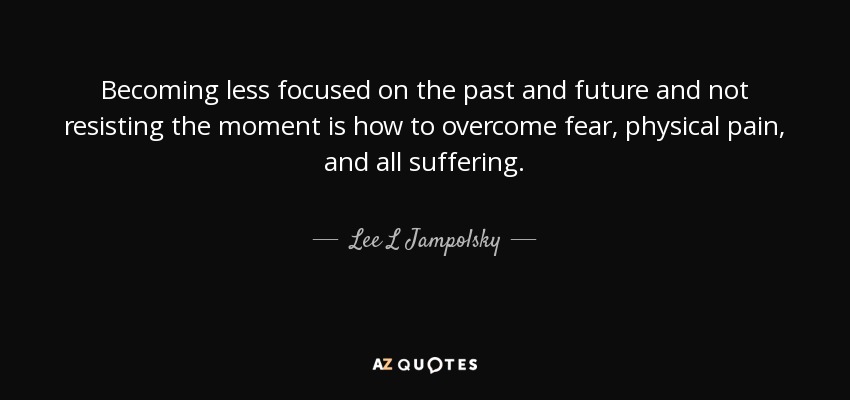 Becoming less focused on the past and future and not resisting the moment is how to overcome fear, physical pain, and all suffering. - Lee L Jampolsky