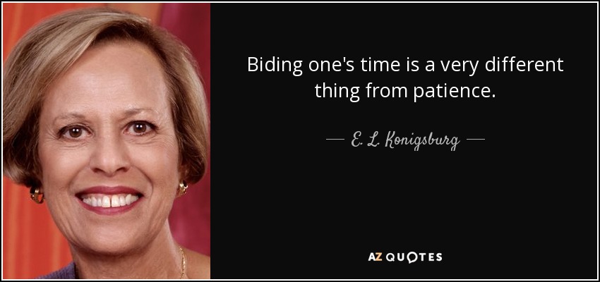 Biding one's time is a very different thing from patience. - E. L. Konigsburg