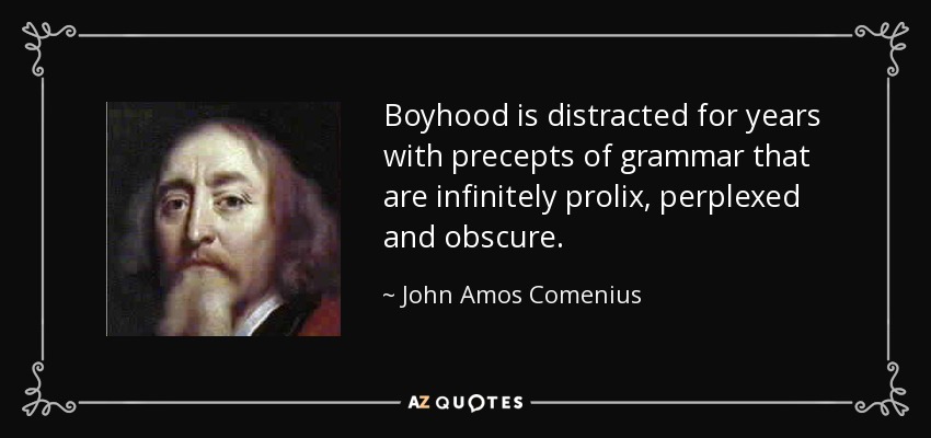 Boyhood is distracted for years with precepts of grammar that are infinitely prolix, perplexed and obscure. - John Amos Comenius